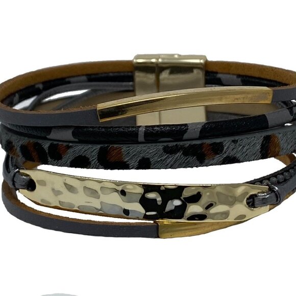 Blue and goldtone strappy bracelet with animal print - Picture 3 of 3